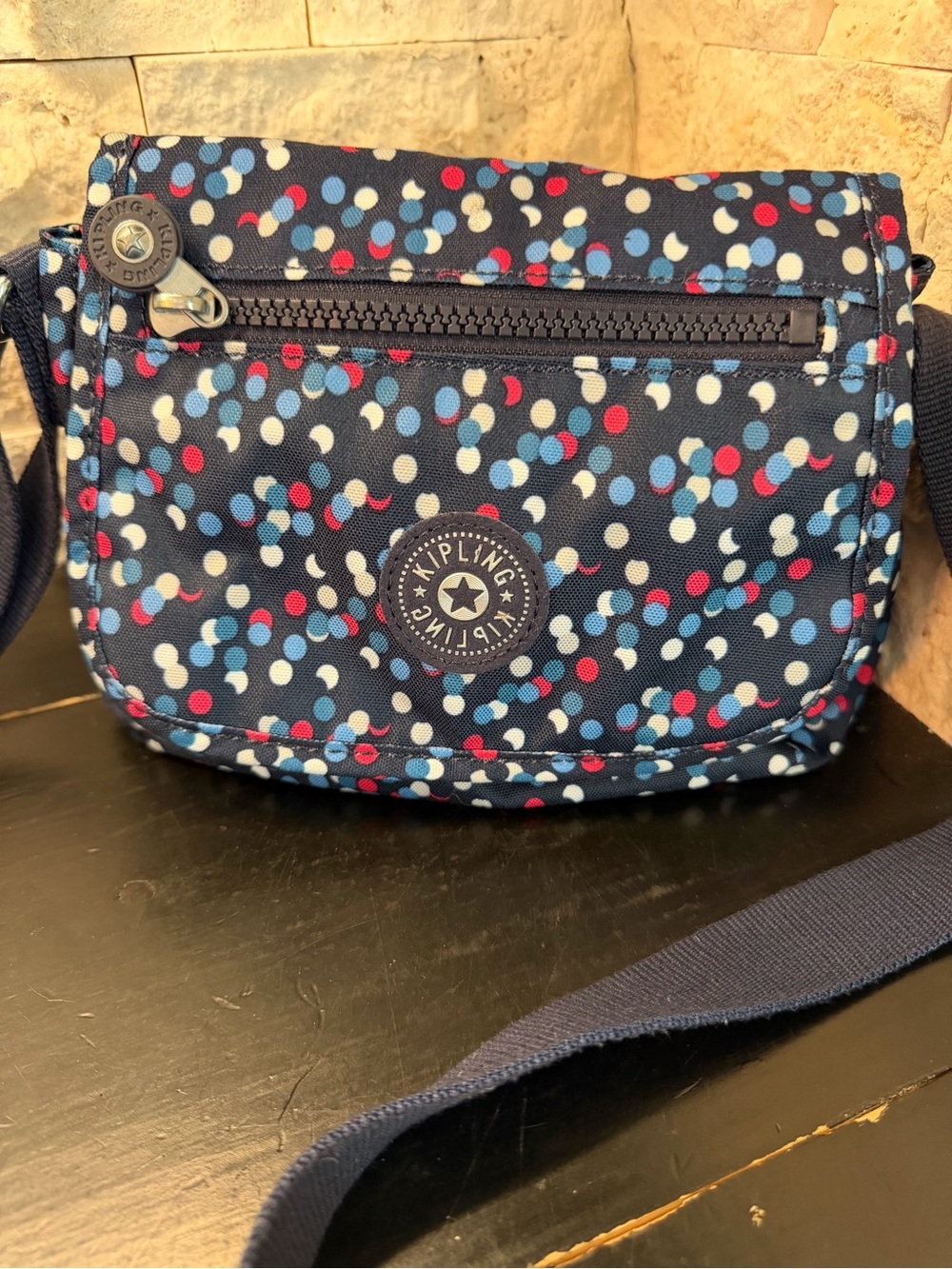 Kipling Nylon Flap Front Patriotic Polka Dot Crossbody Pockets Travel 4th July
